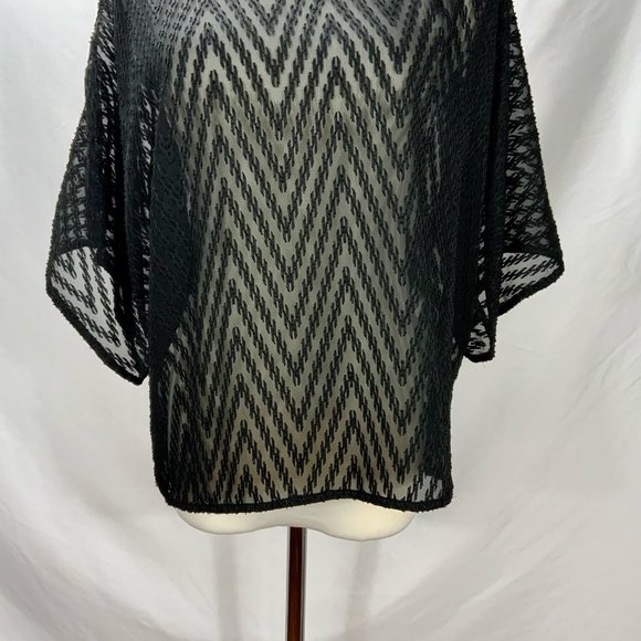 IRO Azade Chiffon Lightweight Textured Black Top Size S Short Sleeve Tunic - Picture 7 of 11